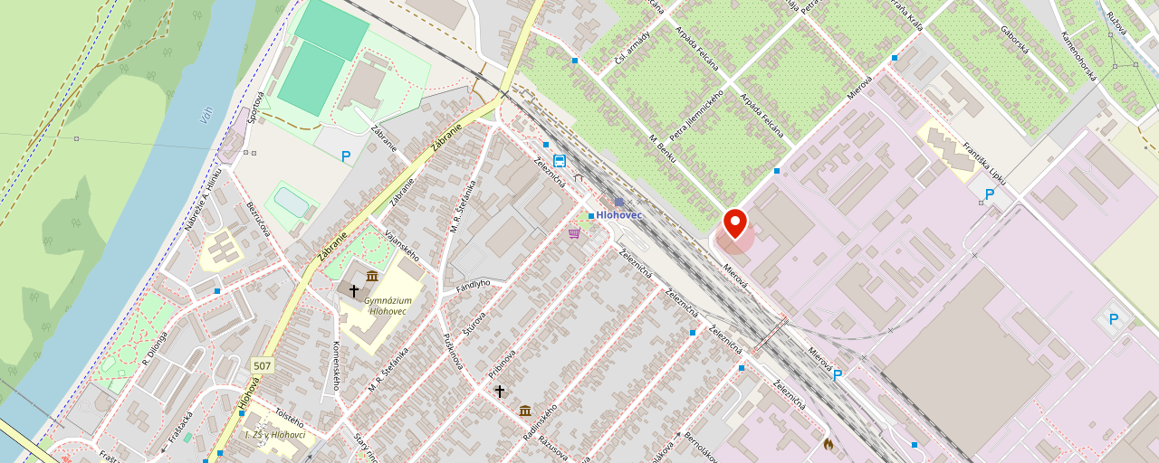 Mapa okolia kancelárie Eko-Profit SK na Mierovej ulici v Hlohovci